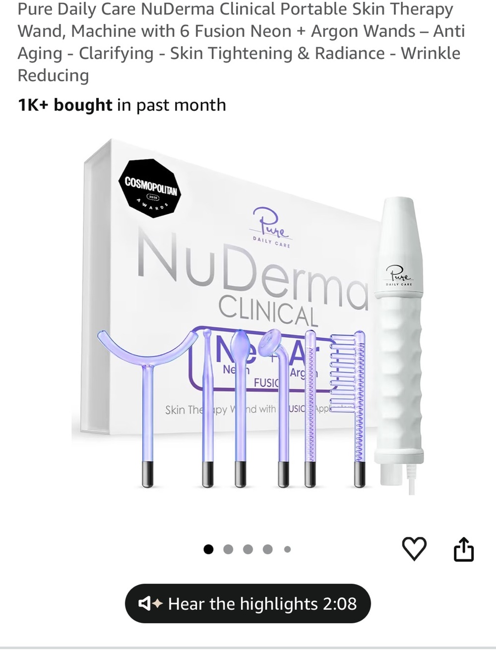 NuDerma Clinical Portable Skin Therapy Wand - Neon + Argon high frequency